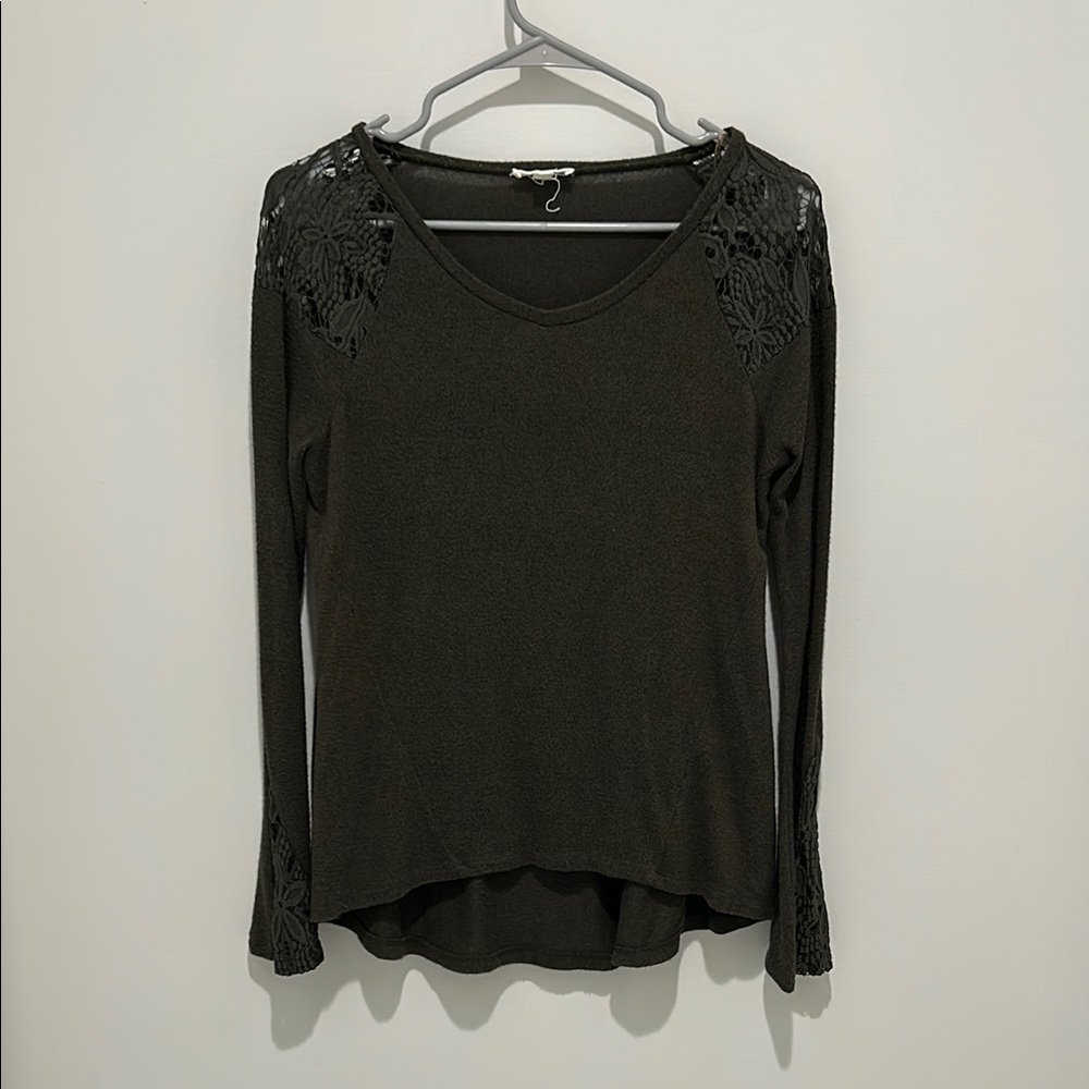 Women's olive green Lace Shoulder Top
